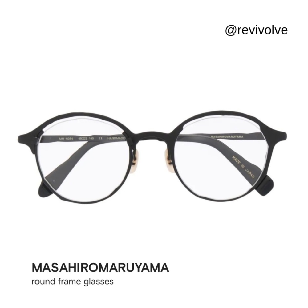 MASAHIROMARUYAMA round frame glasses, Black acetate/titanium gold-tone h…